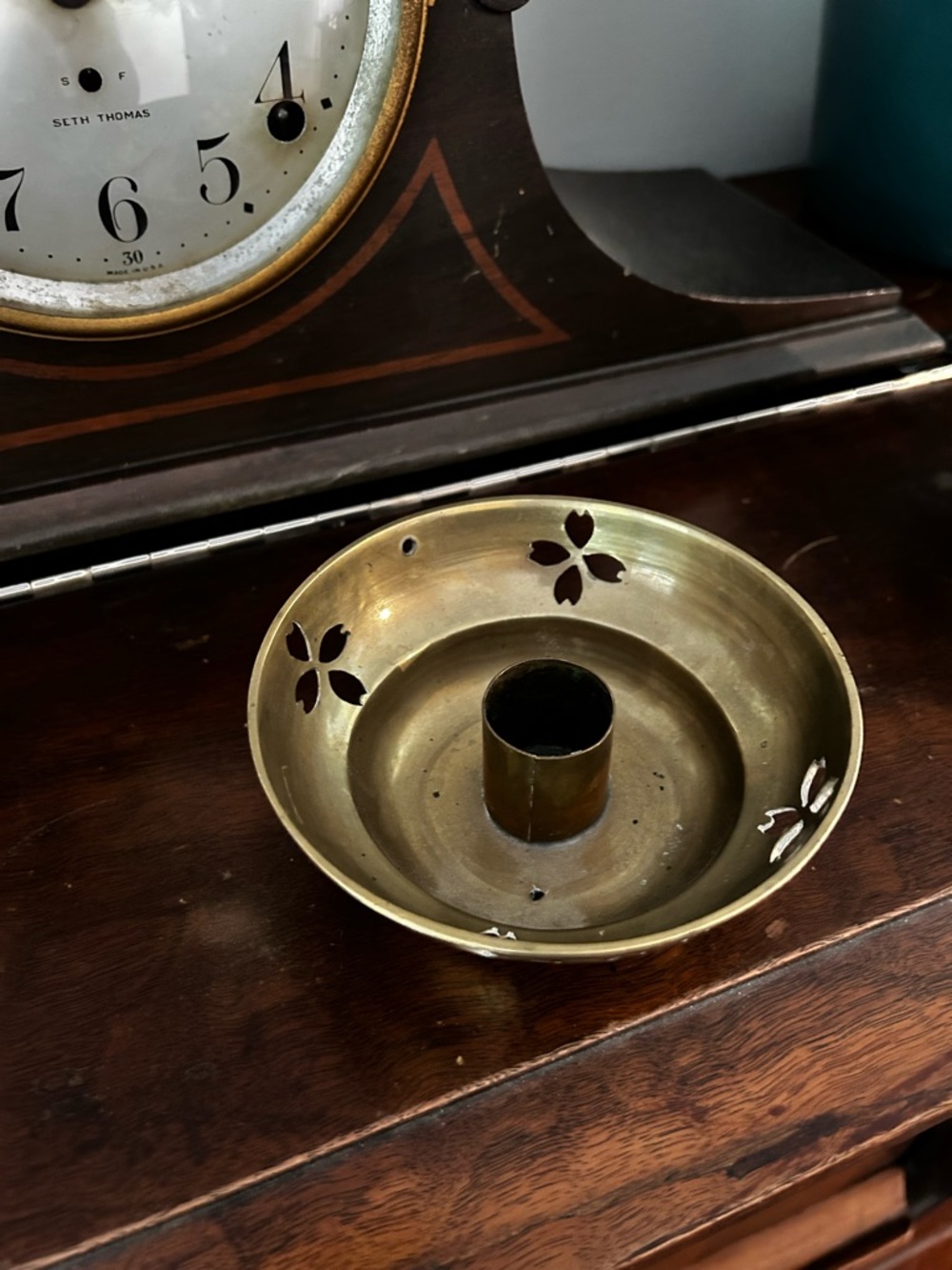 Brass Candle Holder with Floral Cutouts - Gold Tone